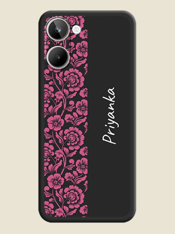 Custom Pink Floral Pattern Design With Custom Text On Space Black Personalized Soft Matte Phone Covers -Realme 10