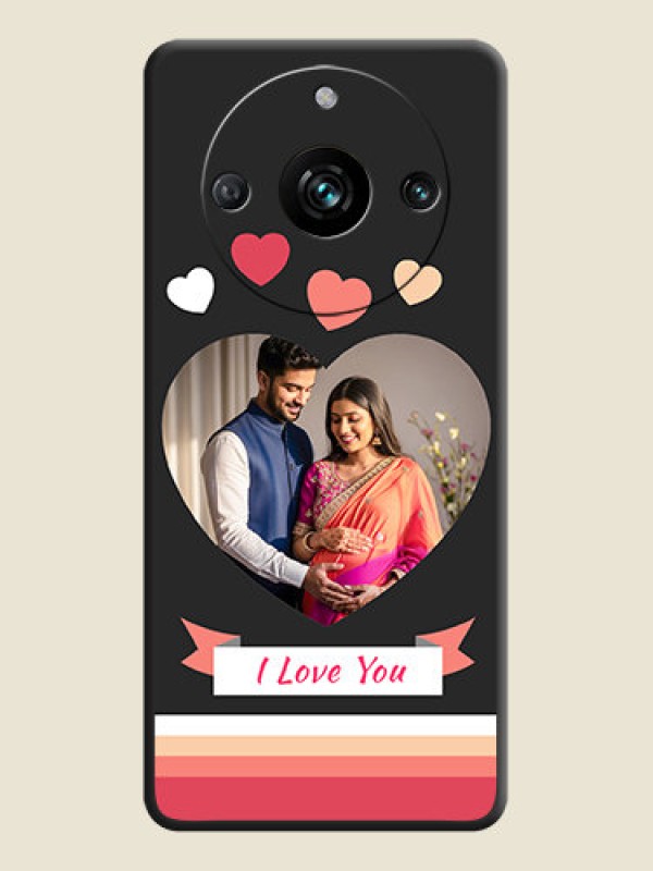 Custom Love Shaped Photo with Colorful Stripes on Personalised Space Black Soft Matte Cases - Realme 11 Pro 5G