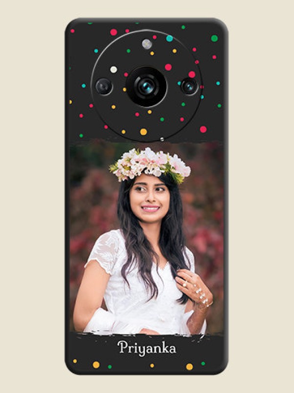 Custom Multicolor Dotted Pattern with Text on Space Black Custom Soft Matte Phone Back Cover - Realme 11 Pro 5G