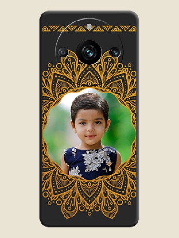 Custom Round Image with Floral Design - Photo on Space Black Soft Matte Mobile Cover - Realme 11 Pro 5G