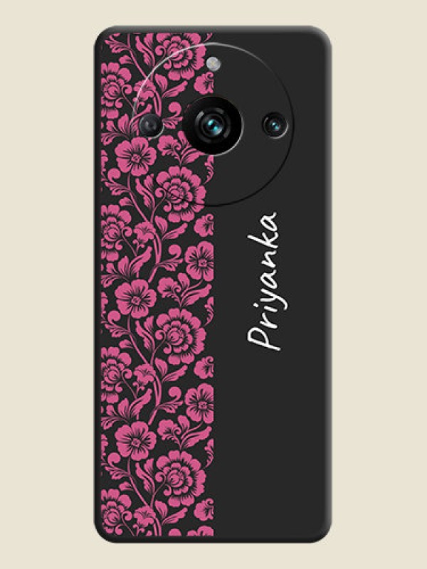 Custom Pink Floral Pattern Design With Custom Text On Space Black Personalized Soft Matte Phone Covers - Realme 11 Pro 5G