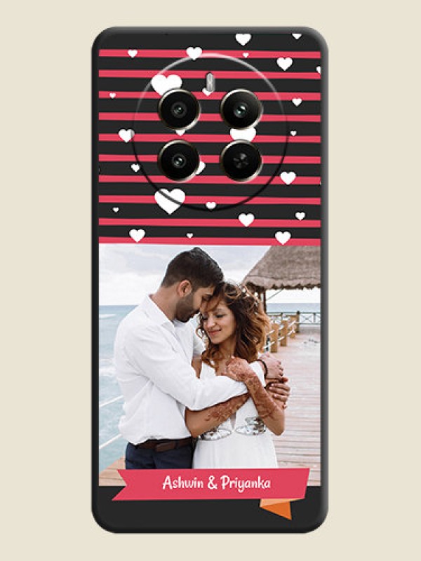 Custom White Color Love Symbols with Pink Lines Pattern on Space Black Custom Soft Matte Phone Cases - Realme 12 Plus 5G