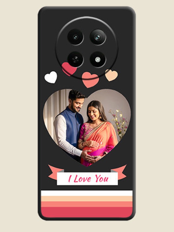 Custom Love Shaped Photo with Colorful Stripes on Personalised Space Black Soft Matte Cases - Realme 12X 5G