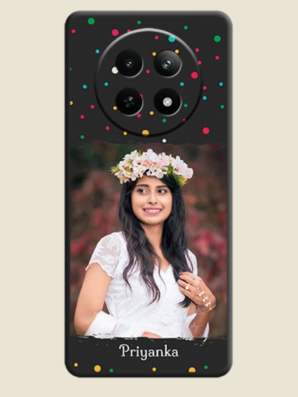 Custom Multicolor Dotted Pattern with Text on Space Black Custom Soft Matte Phone Back Cover - Realme 12X 5G