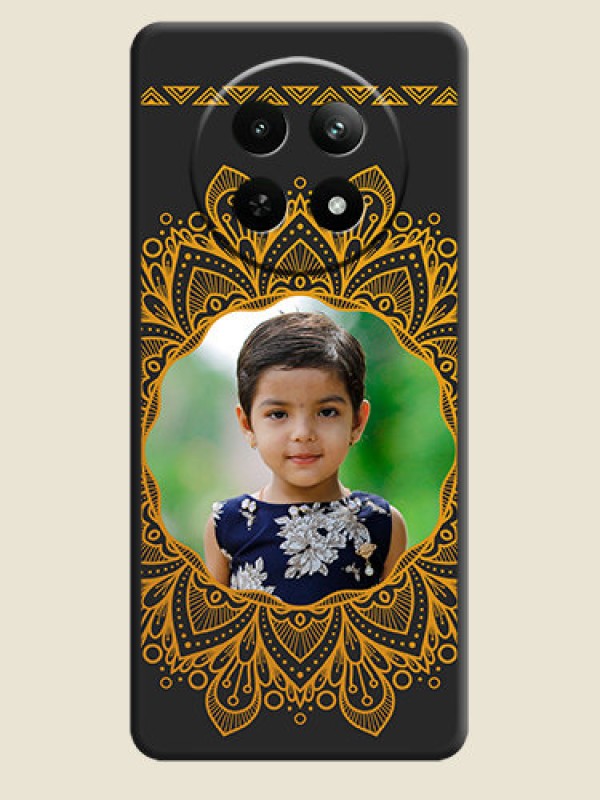 Custom Round Image with Floral Design - Photo on Space Black Soft Matte Mobile Cover - Realme 12X 5G