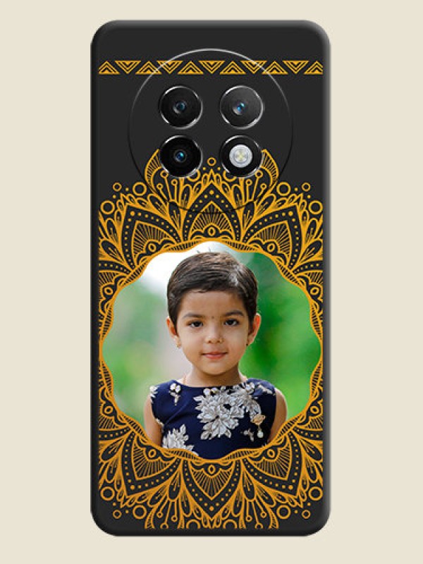 Custom Round Image with Floral Design On Space Black Custom Soft Matte Mobile Back Cover - Realme 13 Plus 5G