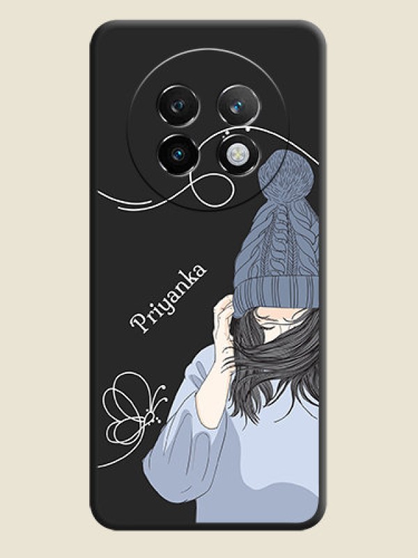 Custom Girl With Blue Winter Outfiit Custom Text Design On Space Black Custom Soft Matte Mobile Back Cover - Realme 13 Plus 5G