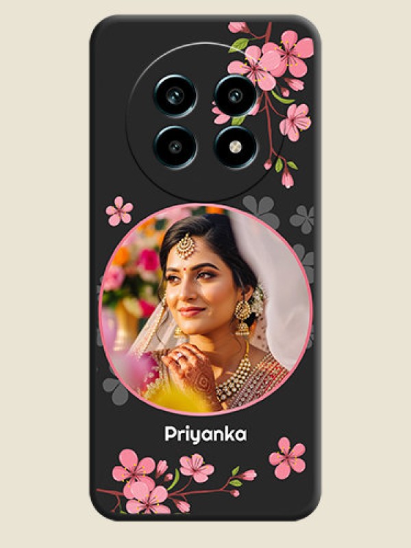 Custom Round Image with Pink Color Floral Design on Photo On Space Black Custom Soft Matte Mobile Back Cover - Realme 13 Pro 5G