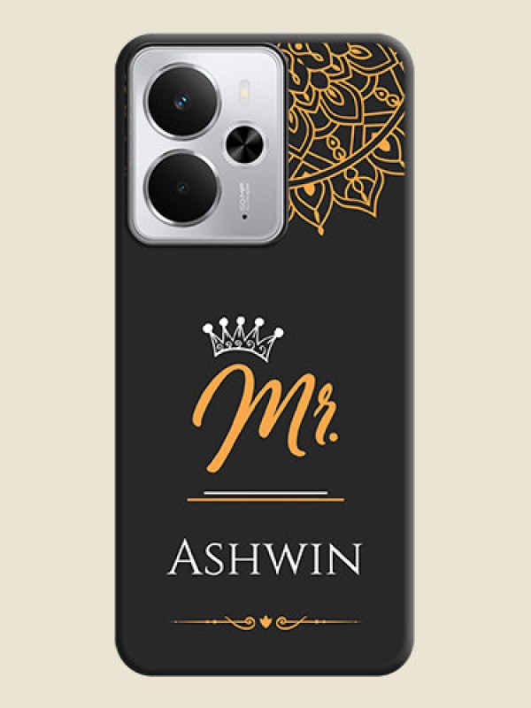 Custom Mr Name with Floral Design On Space Black Custom Soft Matte Mobile Back Cover - Realme 14 5G