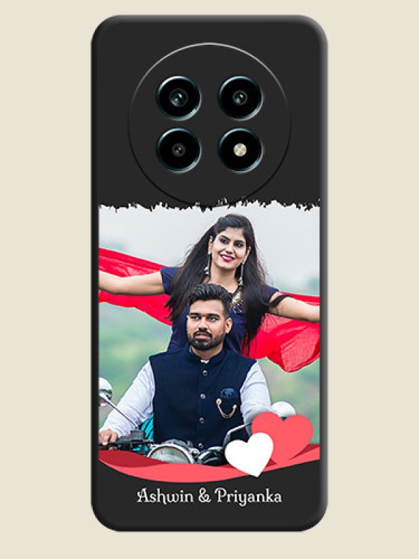 Custom Pin Color Love Shaped Ribbon Design with Text On Space Black Custom Soft Matte Mobile Back Cover - Realme 14 Pro Lite 5G