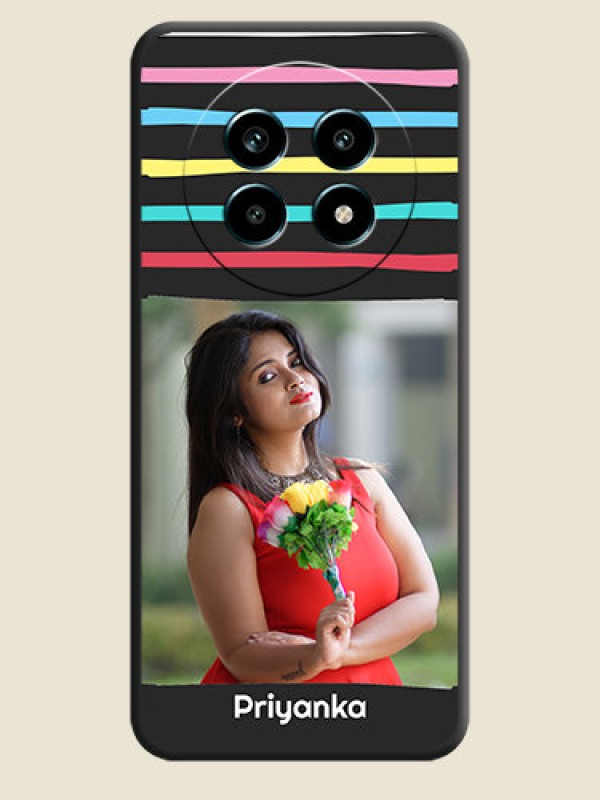 Custom Multicolor Lines with Image On Space Black Custom Soft Matte Mobile Back Cover - Realme 14 Pro Lite 5G