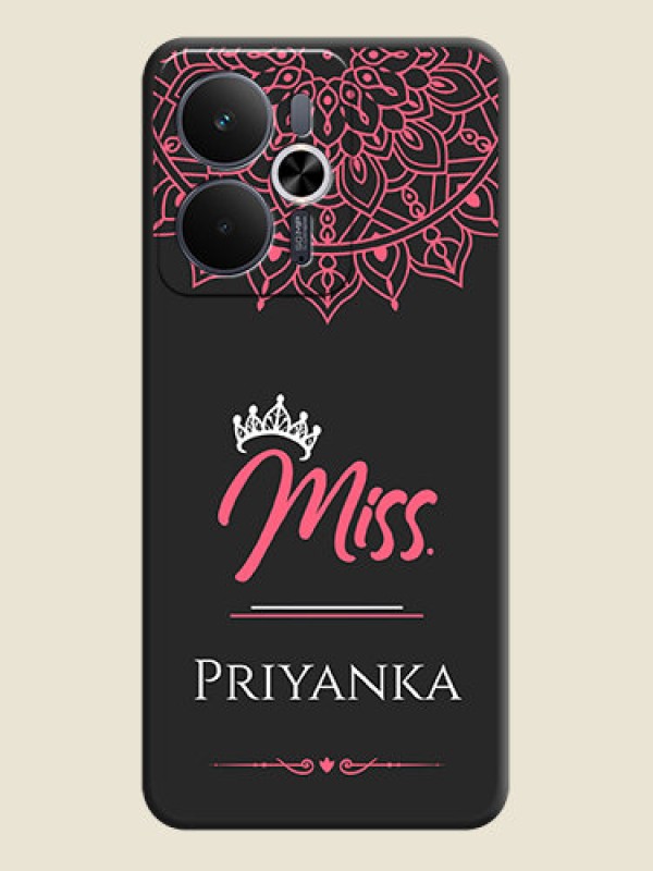 Custom Mrs Name with Floral Design On Space Black Custom Soft Matte Mobile Back Cover - Realme 14T 5G