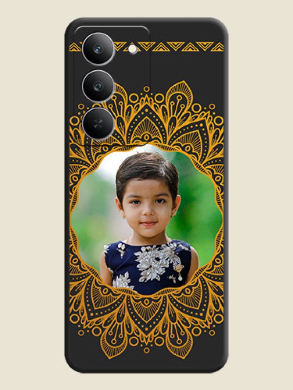 Custom Round Image with Floral Design On Space Black Custom Soft Matte Mobile Back Cover - Realme 14x 5G
