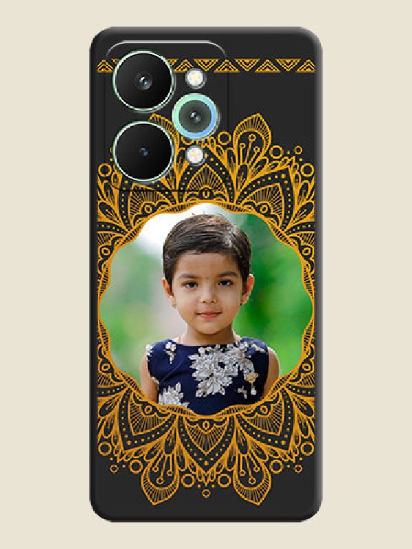 Custom Round Image with Floral Design On Space Black Custom Soft Matte Mobile Back Cover - Realme 15 5G