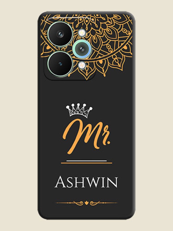 Custom Mr Name with Floral Design On Space Black Custom Soft Matte Mobile Back Cover - Realme 15 5G
