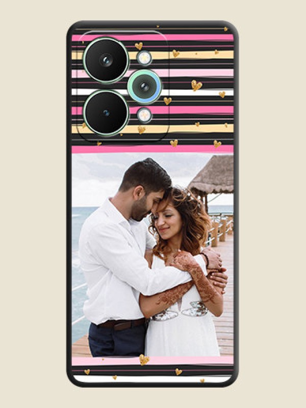 Custom Multicolor Lines and Golden Love Symbols Design on Photo On Space Black Custom Soft Matte Mobile Back Cover - Realme 15 Pro 5G