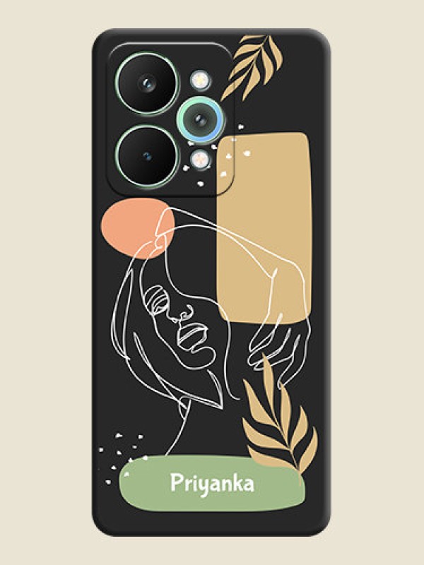 Custom Custom Text With Line Art Of Women & Leaves Design On Space Black Custom Soft Matte Mobile Back Cover - Realme 15 Pro 5G