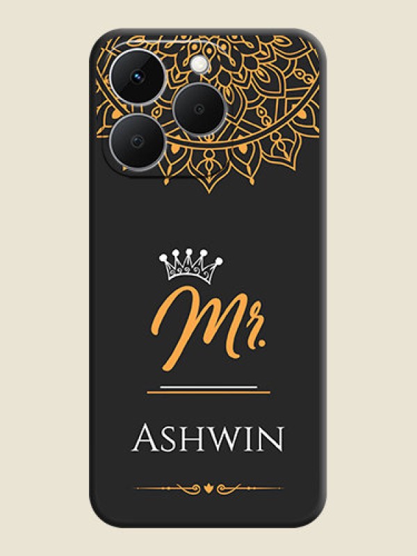 Custom Mr Name with Floral Design On Space Black Custom Soft Matte Mobile Back Cover - Realme 15T 5G
