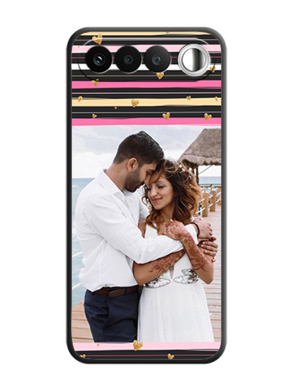 Custom Multicolor Lines and Golden Love Symbols Design on Photo On Space Black Custom Soft Matte Mobile Back Cover - Realme 16 5G