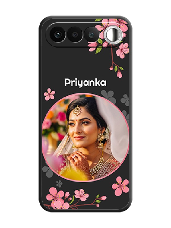 Custom Round Image with Pink Color Floral Design on Photo On Space Black Custom Soft Matte Mobile Back Cover - Realme 16 5G