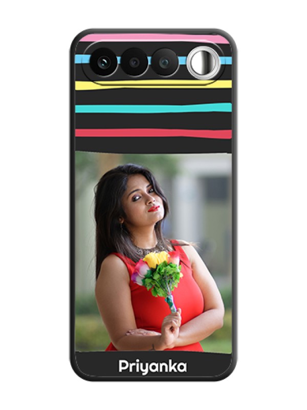 Custom Multicolor Lines with Image On Space Black Custom Soft Matte Mobile Back Cover - Realme 16 5G