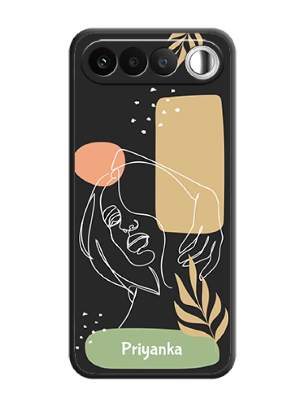Custom Custom Text With Line Art Of Women & Leaves Design On Space Black Custom Soft Matte Mobile Back Cover - Realme 16 5G