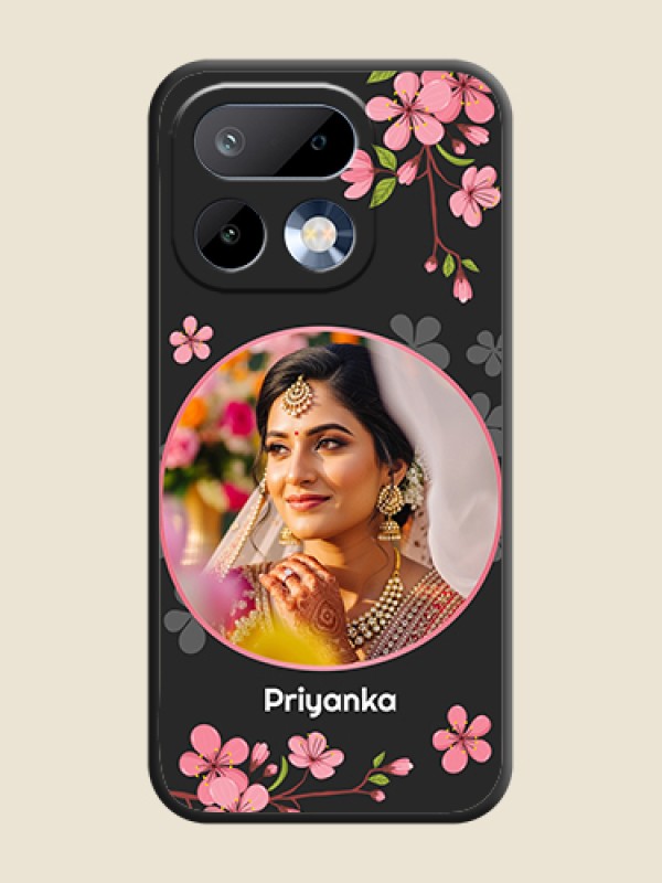 Custom Round Image with Pink Color Floral Design on Photo On Space Black Custom Soft Matte Mobile Back Cover - Realme 16 Pro 5G