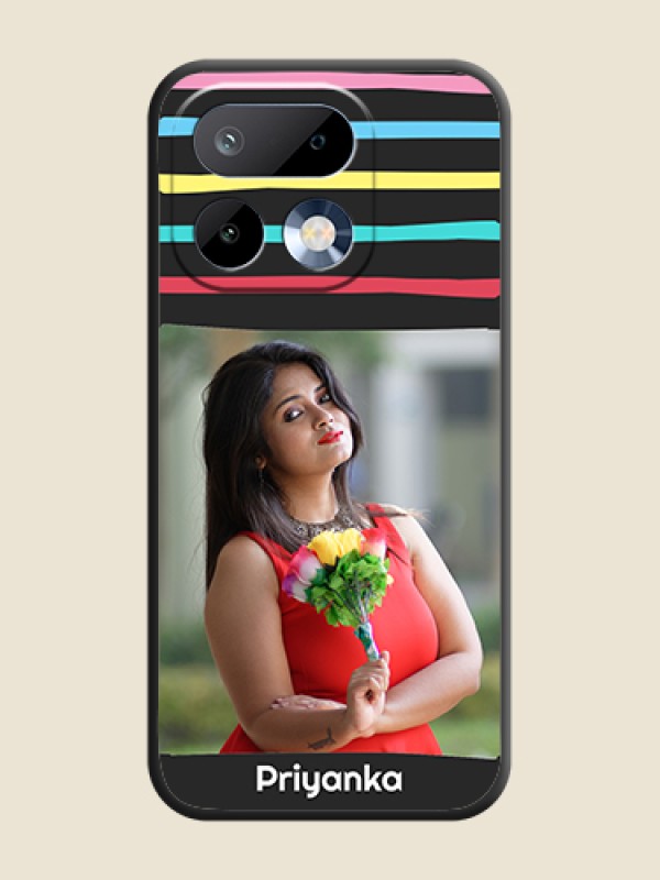 Custom Multicolor Lines with Image On Space Black Custom Soft Matte Mobile Back Cover - Realme 16 Pro 5G