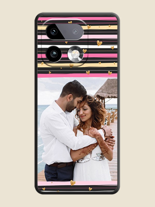 Custom Multicolor Lines and Golden Love Symbols Design on Photo On Space Black Custom Soft Matte Mobile Back Cover - Realme 16 Pro Plus 5G