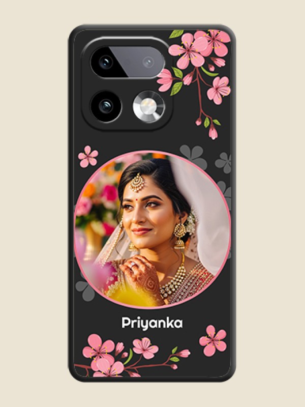 Custom Round Image with Pink Color Floral Design on Photo On Space Black Custom Soft Matte Mobile Back Cover - Realme 16 Pro Plus 5G