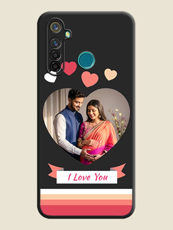 Custom Love Shaped Photo with Colorful Stripes on Personalised Space Black Soft Matte Cases - Realme 5 Pro