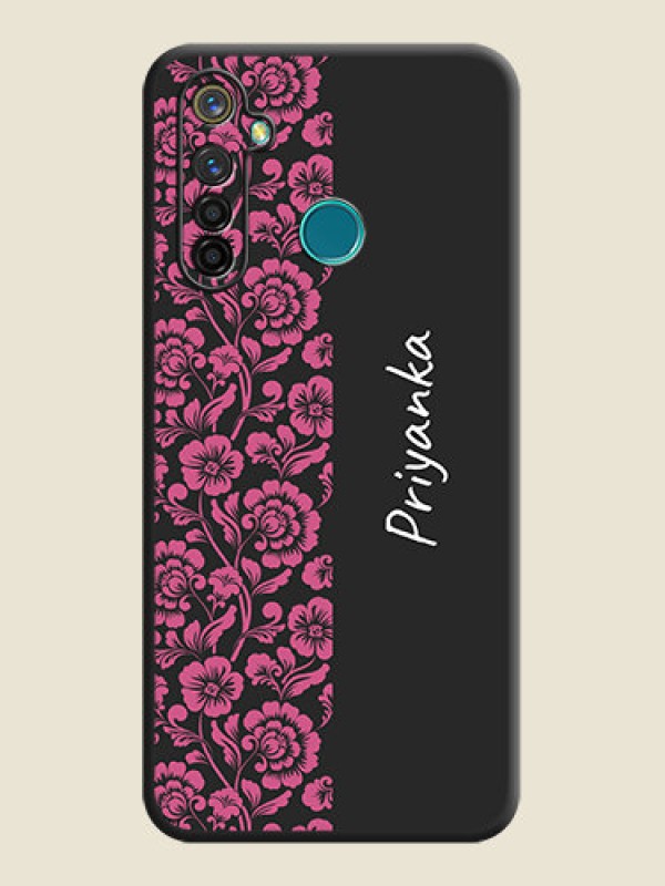 Custom Pink Floral Pattern Design With Custom Text On Space Black Personalized Soft Matte Phone Covers -Realme 5 Pro