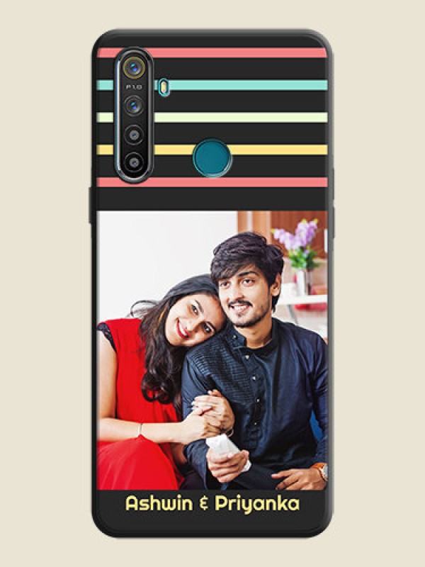 Custom Color Stripes with Photo and Text - Photo on Space Black Soft Matte Mobile Case - Realme 5
