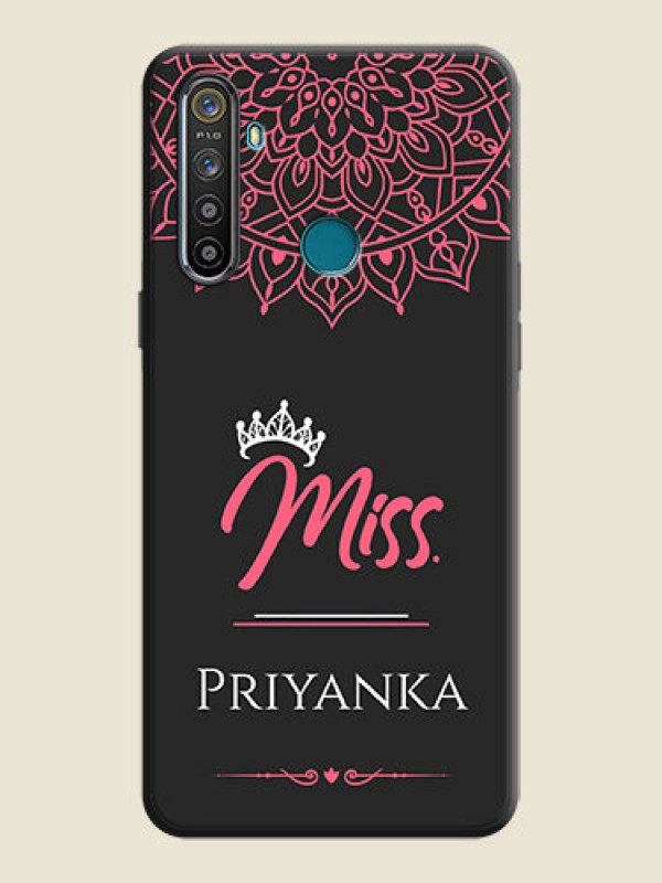 Custom Mrs Name with Floral Design on Space Black Personalized Soft Matte Phone Covers - Realme 5