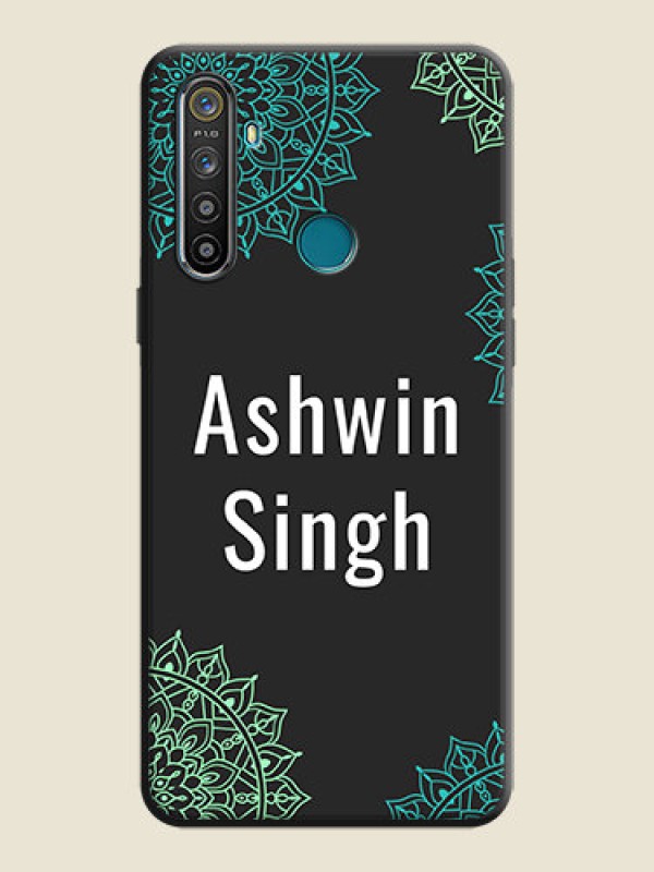 Custom Your Name with Floral Design on Space Black Custom Soft Matte Back Cover - Realme 5