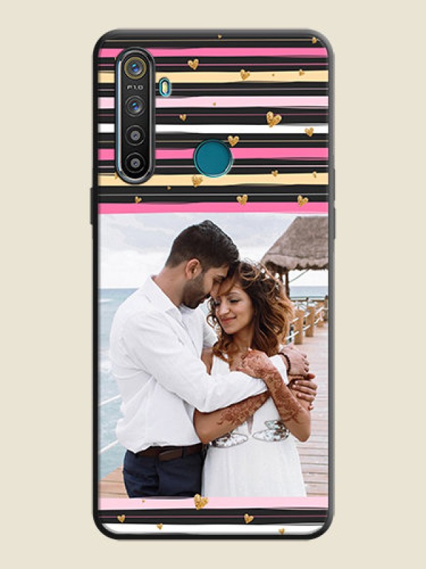Custom Multicolor Lines and Golden Love Symbols Design - Photo on Space Black Soft Matte Mobile Cover - Realme 5S