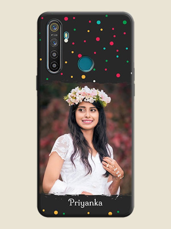 Custom Multicolor Dotted Pattern with Text on Space Black Custom Soft Matte Phone Back Cover - Realme 5S