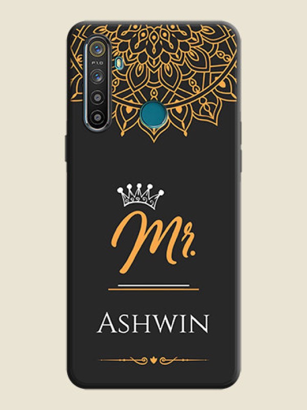 Custom Mr Name with Floral Design  on Personalised Space Black Soft Matte Cases - Realme 5S