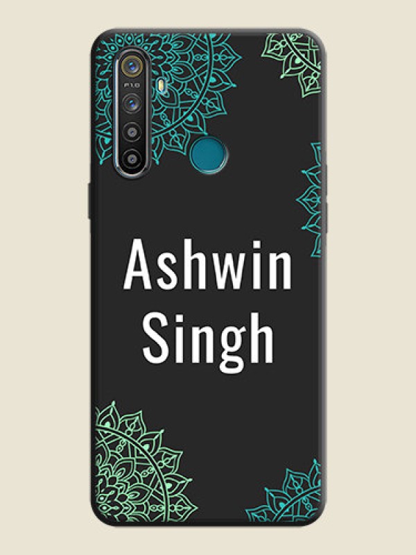 Custom Your Name with Floral Design on Space Black Custom Soft Matte Back Cover - Realme 5S