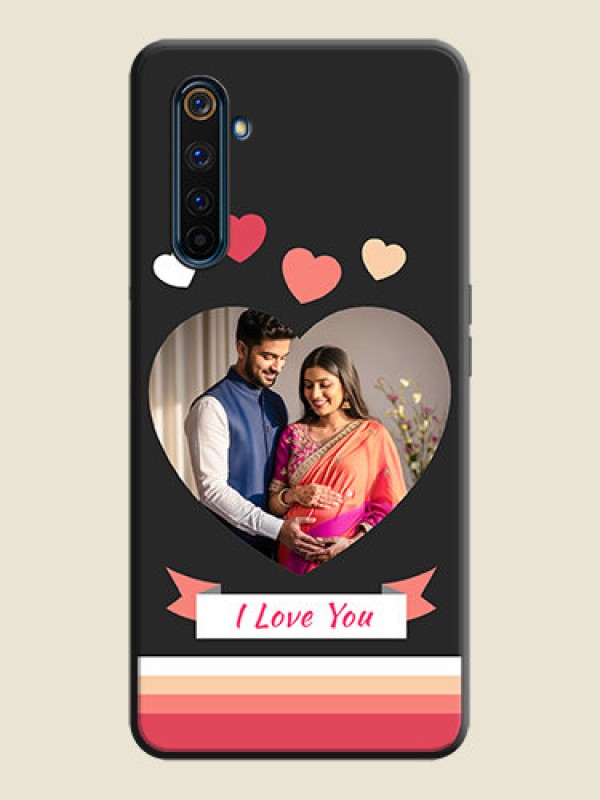 Custom Love Shaped Photo with Colorful Stripes on Personalised Space Black Soft Matte Cases - Realme 6 Pro
