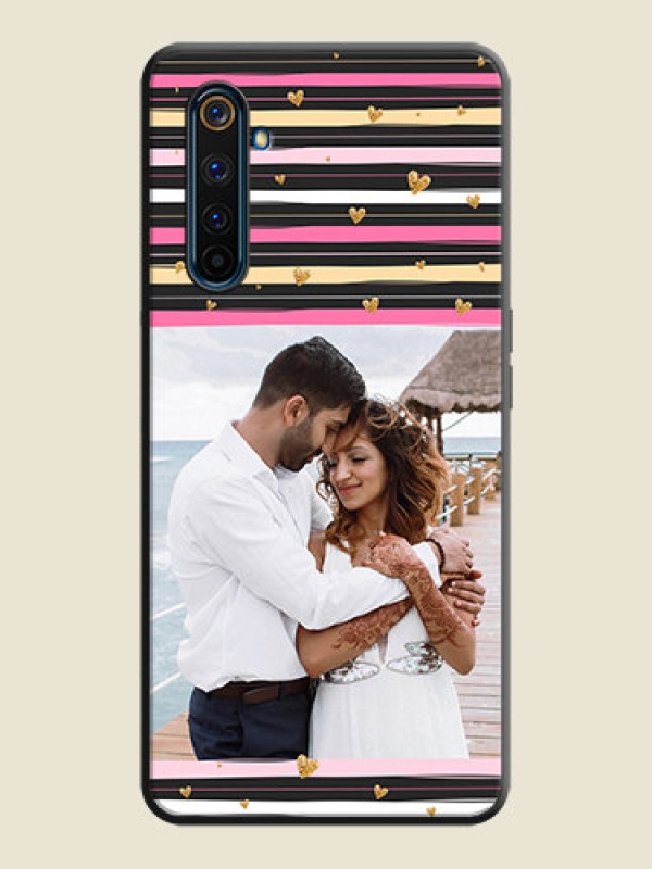 Custom Multicolor Lines and Golden Love Symbols Design - Photo on Space Black Soft Matte Mobile Cover - Realme 6 Pro