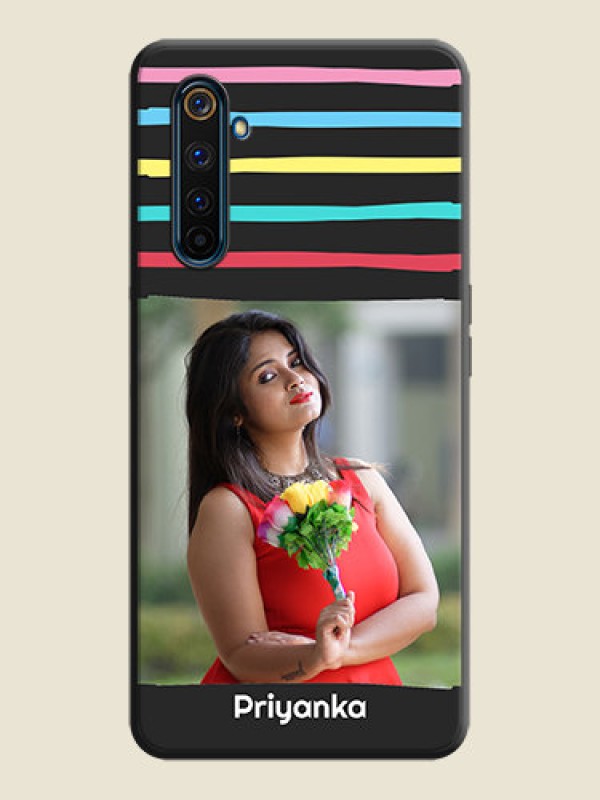 Custom Multicolor Lines with Image on Space Black Personalized Soft Matte Phone Covers - Realme 6 Pro
