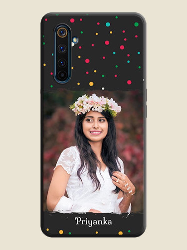 Custom Multicolor Dotted Pattern with Text on Space Black Custom Soft Matte Phone Back Cover - Realme 6 Pro