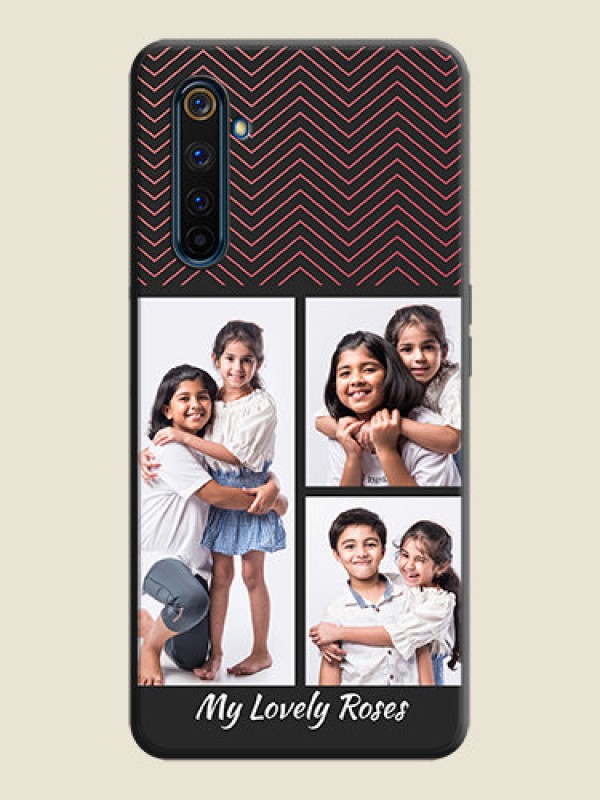 Custom Wave Pattern with 3 Image Holder on Space Black Custom Soft Matte Back Cover - Realme 6 Pro