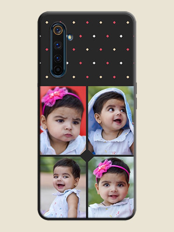 Custom Multicolor Dotted Pattern with 4 Image Holder on Space Black Custom Soft Matte Phone Cases - Realme 6 Pro