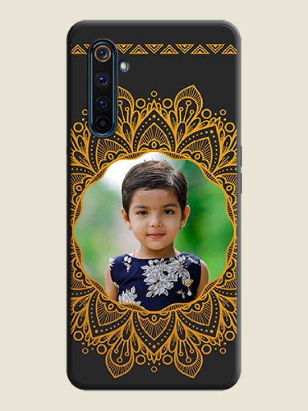 Custom Round Image with Floral Design - Photo on Space Black Soft Matte Mobile Cover - Realme 6 Pro