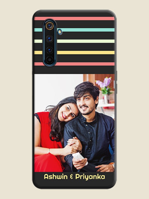 Custom Color Stripes with Photo and Text - Photo on Space Black Soft Matte Mobile Case - Realme 6 Pro