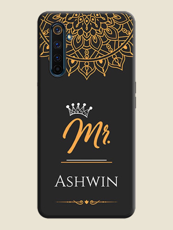 Custom Mr Name with Floral Design  on Personalised Space Black Soft Matte Cases - Realme 6 Pro