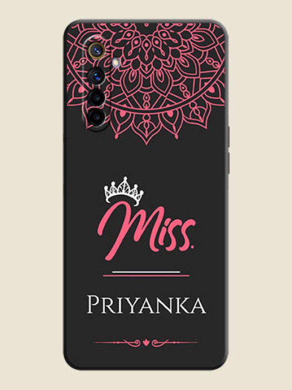 Custom Mrs Name with Floral Design on Space Black Personalized Soft Matte Phone Covers - Realme 6