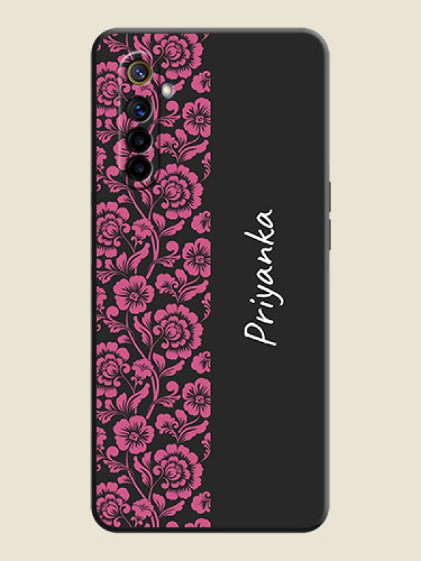 Custom Pink Floral Pattern Design With Custom Text On Space Black Personalized Soft Matte Phone Covers -Realme 6
